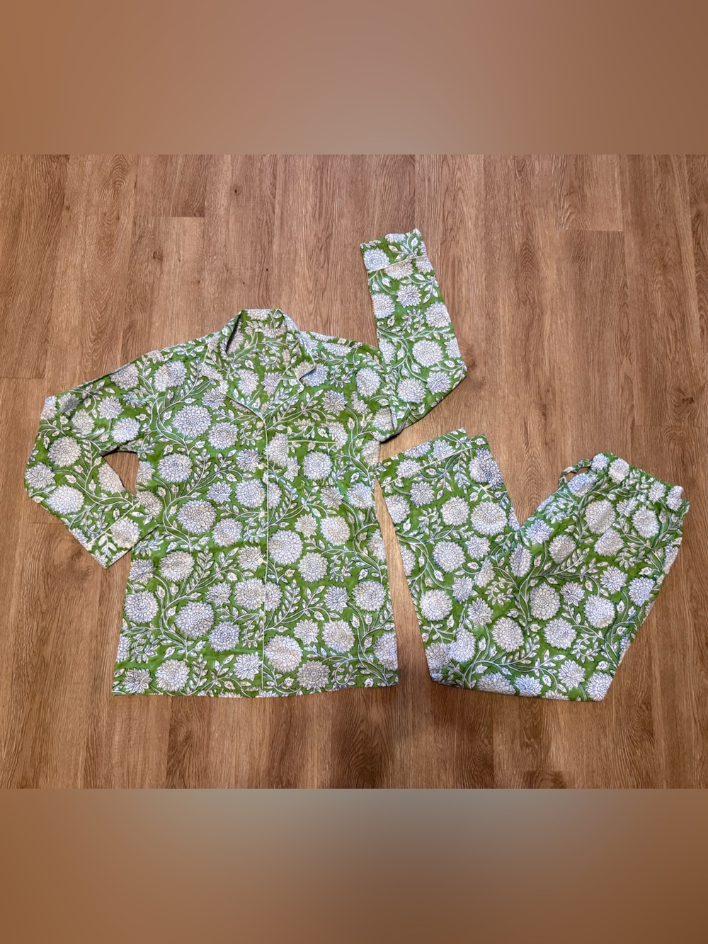 100% Cotton Green Floral Boho Pajama Set
